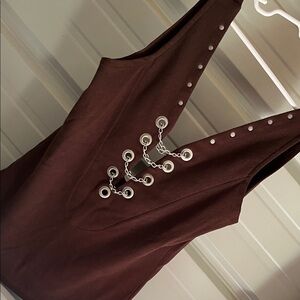 Chain Embellished Brown Tank Top
